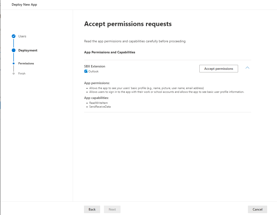Accept permissions requests