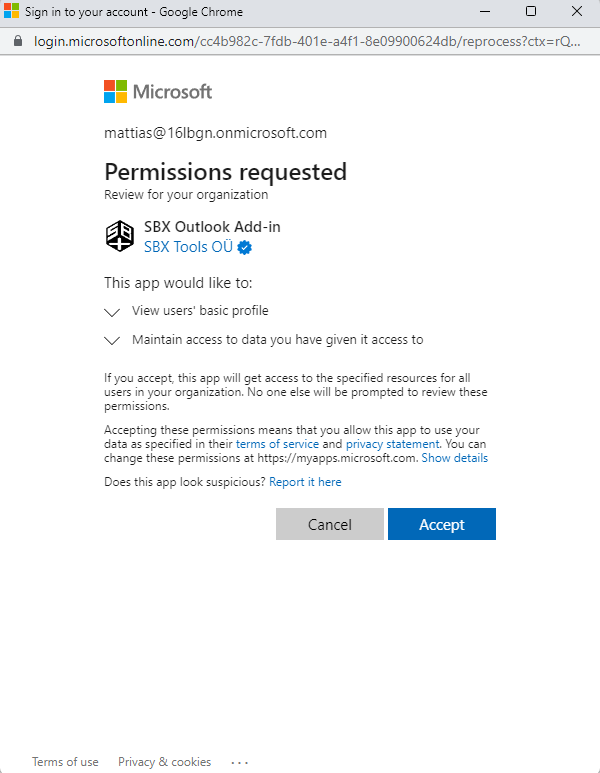 Permissions requested