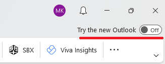 Uncheck Try the new Outlook